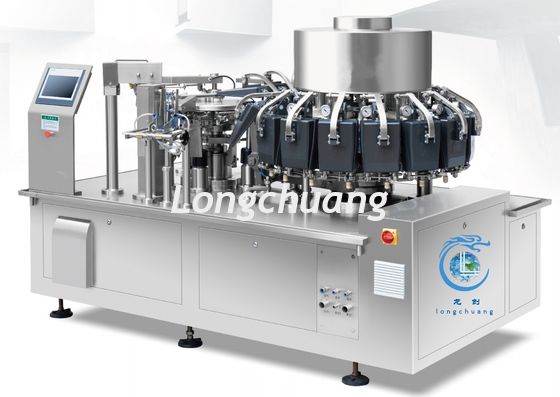 جودة  High Speed 100BPM Rotary Automatic Vacuum Packaging Machine For Dried Meat Dumplings مصنع